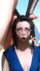 1girls avakun black_hair bunny_ears bunny_girl cum cum_through_nose ear_fuck ear_penetration ears_up female final_fantasy final_fantasy_xiv gpose(ffxiv) looking_pleasured skull_flossing square_enix viera ymir_chantargent