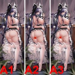 absurdly_long_hair after_sex ass august_von_parseval_(azur_lane) august_von_parseval_(the_conquered_unhulde)_(azur_lane) azur_lane black_dress body_writing breasts chained chains covered_nipples curled_horns dakimakura_(medium) dress female from_behind horns lactation large_breasts layered_dress long_hair looking_at_viewer looking_back mechanical_horns nipples official_alternate_costume panties purple_eyes purple_hair qi_yuan_zhi_yu sleeveless tally thighhighs two-tone_dress underwear very_long_hair white_dress white_legwear white_panties