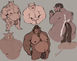 2022 anthro balls belly big_belly big_penis blush erection flaccid genitals humanoid_genitalia humanoid_hands humanoid_penis male male_only mammal moobs musclegut nipples penis pure_command simple_background solo suid suina sus_(pig) wild_boar