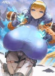 1girls apex_legends big_breasts breasts_bigger_than_head breasts_bigger_than_torso enormous_breasts gigantic_breasts huge_breasts hyper_breasts looking_at_viewer masamasa massive_breasts natalie_paquette short_hair tight_clothing wattson_(apex_legends)