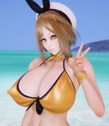 3d beach character_request huge_breasts neo_fire tagme yellow_clothing