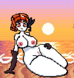 areolae beach big_areola big_ass big_breasts big_nipples clitoris elbow_gloves gloves hourglass_figure huge_ass huge_breasts huge_hips huge_thighs kingcroc laying_down meloetta meloetta_(pirouette_form) nipple_bulge nude_female pixel_art pokémon_(species) pokemon pussy tagme thick_thighs wide_hips