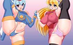 2girls big_breasts ciel_(mega_man) fairy_leviathan female mega_man mega_man_zero multiple_girls okamoto_fujio splits tagme