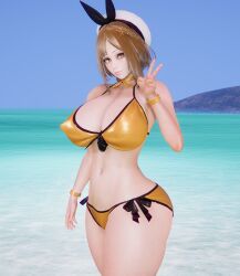 3d beach character_request huge_breasts neo_fire tagme yellow_clothing