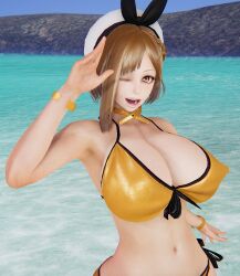 3d atelier_(series) atelier_ryza beach huge_breasts neo_fire reisalin_stout tagme yellow_clothing