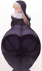 1girls ass back_view big_ass big_butt blonde_hair butt curvy dat_ass fat_ass female female_only huge_ass huge_butt large_ass long_hair looking_back nijisanji nun orange_eyes pantylines sister_claire sister_cleaire solo solo_female thick thick_ass tight_clothing virtual_youtuber voluptuous wasabi_sushi wide_hips