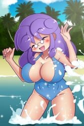 accord_sensei beach big_breasts chacrawarrior female female_only looking_at_viewer puyo_puyo sega small_glasses swimsuit wet_body