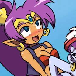 1futa animated cum cum_inside cum_on_breasts cum_on_face dickgirl female futa_on_female futanari implied_futanari intersex peachypop34 risky_boots shantae shantae_(character) smooth_skin