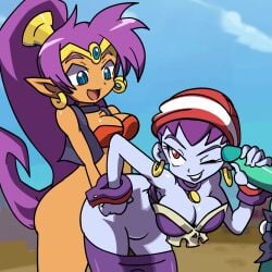 1girls 2futas animated bent_over breasts clothed clothing dark-skinned_futanari dickgirl female futa/futa/female futa_on_female futanari gif handjob humanoid humanoid_penis intersex mostly_nude peachypop34 penis risky_boots rottytops sex shantae shantae_(character) smooth_skin standing threesome