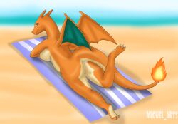 1girls anthro beach big_ass big_breasts big_butt blue_eyes breasts charizard dragon dragon_girl female female_only female_pokemon game_freak lizard_girl looking_at_viewer nintendo orange_body orange_scales pokémon_(species) pokemon pokemon_(species) reptile_humanoid solo solo_female tail_fire