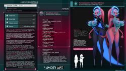 2girls alien alien_girl big_ass big_breasts character_sheet creature_index female female_focus female_only kanthua_shykra multiple_girls nipple_mouth pink_skin science_fiction tentacle tentacle_hair text thekite thick_thighs wall_of_text wanderlust_(thekite)