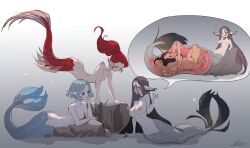 4kkc 5girls big_breasts blue_hair breast_expansion breasts cute dark_skin digestion flat_chest large_breasts long_hair mermaid mermaid_tail multiple_girls pale_skin red_hair same_size_vore short_hair smaller_female smaller_pred swimsuit vore x-ray