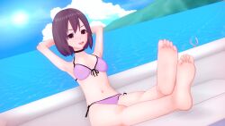 1girls 3d armpits arms_behind_head barefoot beach bikini crossed_legs feet feet_together feet_up female female_only foot_fetish foot_focus illusion_soft kiaps koikatsu legs legs_crossed legs_together original_character original_characters purple_eyes purple_hair relaxing self_upload sunlight toes