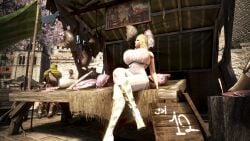 3d bdo big_breasts bimbo black_desert_online blonde_hair blue_eyes cum cum_on_breasts elf elf_female for_sale ranger_(black_desert) see-through_clothing