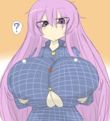 1girls ? alternate_breast_size bad_id bad_pixiv_id big_breasts bimbo breasts button_gap clothed color dress_shirt female gigantic_breasts hata_no_kokoro huge_breasts hyper_breasts large_breasts massive_breasts purple_hair solo tagme touhou vaba