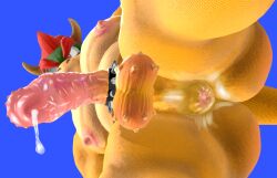 3d anthro anus ass balls bodily_fluids bowser cock_ring crotch_shot dripping genital_fluids genitals hair horn isthatweirdguy koopa low-angle_view male male_only mario_(series) musclegut nintendo pecs penis precum precum_drip red_hair reptile scalie solo video_games worm's-eye_view