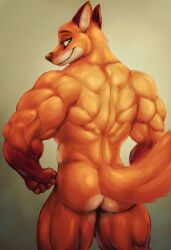 anthro back_muscles bara barazoku biceps big_muscles bleakcat canid canine disney fox gay male male_only mammal muscular muscular_arms muscular_ass muscular_legs muscular_male nick_wilde nude solo zootopia