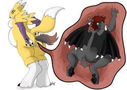 anal anal_vore anthro ass digimon fur furry grey_fur large_breasts nelsonnoir original_character pussy renamon sleeves vore yellow_fur yiff