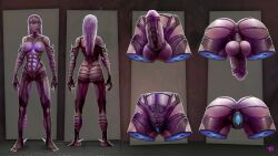 alien anatomy anus armor big_balls big_breasts big_penis blue_insides bodysuit character_sheet chitin claws deshoulieres eldritch exotic female futanari glowing glowing_eyes glowing_pussy huge_balls huge_cock np4tch original_character penis plated_scales purple_hair tentacle_hair tight_anus vagina