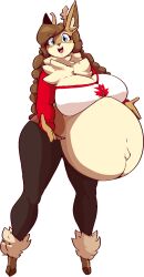 1girls 2022 ankle_tuft antlers big_belly big_breasts blue_eyes breasts brown_hair chest_tuft deer ear_tuft female furry looking_at_viewer olive_(rawk_manx) pregnant transparent_background