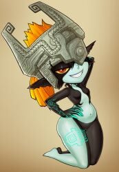 1girls female female_only hand_on_hip imp imp_midna loodncrood looking_at_viewer midna orange_hair pussy red_eyes shortstack smirk solo the_legend_of_zelda thick_thighs twilight_princess