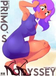 1girls armpits big_ass brawl_stars crouching female female_only horny lilatole purple_hair shelly_(brawl_stars) tight_clothing