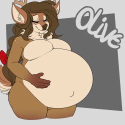 animated belly_expansion belly_growth big_belly big_belly_bulge big_breasts breasts bulging_belly deer expansion fetal_movement furry hyper_belly hyper_pregnancy olive_(rawk_manx) pregnant