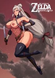 1girls abs age_of_calamity alternate_breast_size areolae ass athletic athletic_female blush breasts breath_of_the_wild female female_only huge_ass hyrule_warriors:_age_of_calamity impa impa_(age_of_calamity) kingbang large_breasts latex long_hair muscular muscular_female nintendo nipples nude paya_(the_legend_of_zelda) pointy_ears pubic_hair puffy_nipples solo solo_female the_legend_of_zelda thighhighs