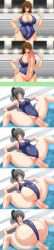 1futa 1girls blue_swimsuit breasts_bigger_than_body breasts_bigger_than_head bulge bulge_through_clothing cum_inflation cumflation futanari huge_cock huge_penis hyper hyper_belly hyper_breasts hyper_penis inflation multiple_images penis_bulge piyokorota pool swimsuit tagme water