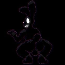 1:1 4_fingers animatronic anthro ass backsack balls black_body black_fur delta's_art fingers five_nights_at_freddy's fur genitals lagomorph leporid looking_at_viewer looking_back machine male male_only mammal rabbit rear_view robot shadow_bonnie simple_background simple_eyes small_tail solo teeth_showing white_eyes