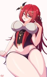 1girls 2022 artist_signature big_breasts curvy female_only first_porn_of_character hair_ornament hi_res himea_d'almaria long_hair looking_at_viewer narrow_shoulders red_hair red_nails signature simple_background thick_thighs thin_arms thin_waist thong vampire virtual_youtuber vlacksr wactor wactor_es wactor_production white_background wide_hips