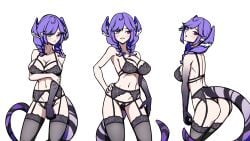 1girls back_view belly_button big_ass big_breasts big_butt claws dayyo_(daydarion/day-chan) dragon_girl dragon_hand dragon_tail heterochromia light-skinned_female light_skin lingerie nijisanji nijisanji_en purple_hair selen_tatsuki virtual_youtuber