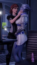 3d covering_crotch dildo dominant_female femshep grabbing grabbing_hand liara_t'soni mass_effect potatofire777 submissive_female