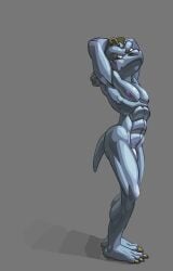 2022 4_toes blue_body brown_eyes digital_media_(artwork) feet genitals hi_res humanoid impiousred machop male muscular muscular_humanoid muscular_male nintendo nipples nude penis pokémon_(species) pokemon pose pubes shadow simple_background solo toes video_games