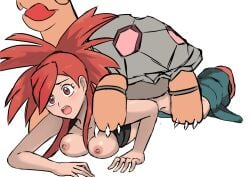 1girls anthro breasts breasts_out clothed clothing female female_on_feral feral feral_on_female feral_on_human flannery_(pokemon) from_behind game_freak helpless human_on_feral interspecies light-skinned_female light_skin long_hair male male_pokemon/female_human nintendo nipples nivi open_mouth penetration pokemon pokemon_(game) pokemon_(species) pokephilia questionable_consent rape red_eyes red_hair sex simple_background torkoal wide_eyed