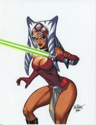 1girls 2019 ahsoka_tano alien alien_girl athletic_female blue_eyes female female_only fully_clothed jedi lekku lightsaber orange_skin sash scott_dalrymple solo star_wars star_wars_rebels togruta