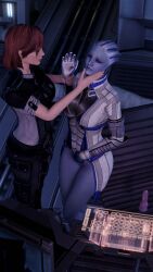 3d covering_crotch dildo dominant_female femshep grabbing grabbing_hand liara_t'soni mass_effect potatofire777 submissive_female