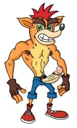 1boy anthro armpit_hair bandicoot big_penis black_nose blank_background blue_shorts brown_eyebrows brown_fingerless_gloves brown_gloves brown_hair clenched_teeth cock crash_(series) crash_bandicoot crash_bandicoot_(series) dick digital_art digital_media_(artwork) erect erect_penis erection fingerless_gloves fur furry furry_only gloves green_eyes grin hairy_armpits horny large_penis male male_focus male_only mammal nightoflepux no_humans orange_fur penis photoshop pubic_hair red_hair red_shoes red_sneakers shoes shorts simple_background sneakers solo solo_male tan_fur teeth teeth_clenched white_background