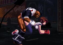 1boy 1girls animated art_of_fighting asian asian_female ass bent_over black_male black_male_asian_female bouncing_breasts braided_hair breasts brown_hair dark-skinned_male dark_skin doggy_style female from_behind heavy-d! interracial king_of_fighters large_breasts light-skinned_female long_hair m.u.g.e.n male mugenspriteslover pants_down pixel_art ponytail sex sideboob snk straight thighhighs yuri_sakazaki