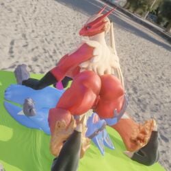 anthro ass avian beach blaze_(agitype01) blaze_(chocoscorner) blaziken canid chocoscorner dildo dildo_in_pussy dildo_insertion duo female female/female genitals hi_res humanoid lucario mammal nintendo orgasm_face penetration pinned pokemon pokemon_(species) pussy seaside sex_toy sex_toy_in_pussy sex_toy_insertion vaginal_penetration video_games wrestling