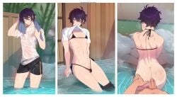 2boys 3koma anal anal_sex anus ass back big_ass bikini bikini_bottom bikini_top black_bikini black_bikini_bottom black_bikini_top blush crossdressing cute_male femboy flaccid from_behind indie_virtual_youtuber looking_at_viewer male male_pov matemi micro_bikini micro_bikini_bottom micro_bikini_top onsen partially_submerged penis pov purple_hair seductive seductive_look sex shirt shirt_in_mouth shirt_lift shirt_up short_hair shorts shorts_around_leg shorts_around_one_leg shorts_down shoto small_penis standing standing_sex twink undressing virtual_youtuber water wet wet_clothes wet_shirt white_shirt yaoi