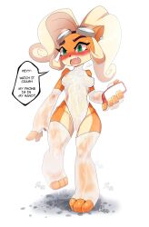 anthro breasts coco_bandicoot crash_(series) gloves jaynator1 jaynatorburudragon leotard pussy small_breasts text thighhighs wet wet_body wet_clothes