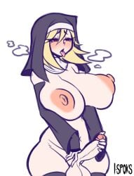 1futa balls big_breasts blonde_hair breasts breasts_bigger_than_head detached_sleeves erection futa_only futanari heavy_breathing human human_only ilustretsspoks light-skinned_futanari light_skin long_hair masturbation moaning nude nun nun's_habit nun_futa original original_character penis red_eyes sister_neve solo solo_futa standing testicles thick_thighs thighhighs visible_breath wide_hips