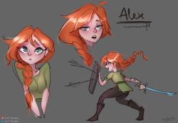 1girls alex_(minecraft) cactigang female female_only ginger green_eyes long_hair looking_at_viewer minecraft multiple_views watermark