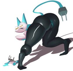 absurd_res anthro anus ass big_butt deltarune felid female floating_hands genitals glowing glowing_genitalia gobsmacker hi_res looking_at_viewer looking_back machine mammal nude pussy robot simple_background smile solo tasque_manager_(deltarune) thick_thighs undertale_(series) video_games wide_hips yellow_eyes