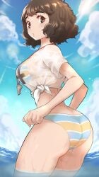 ass atlus bikini female kurosususu outdoors outside persona persona_5 sadayo_kawakami sideboob solo swimsuit swimwear tagme wet_clothes wet_shirt