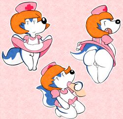 angry anthro ass backsack balls beeartist canid canine clothed clothing clothing_lift crossdressing disembodied_hand disembodied_penis exposed fellatio fox genital_growth genitals girly growth looking_back lupin's_tales lupin_(lupin's_tales) male mammal nurse nurse_clothing nurse_uniform penis penis_growth rubbing_penis shirt shirt_lift small_penis smug solo tiny_bad_wolf topwear uniform xilam