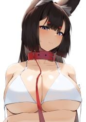 1girls absurd_res absurdres adult amagi_(azur_lane) animal_ear_fluff animal_ears arm_under_breast arm_under_breasts arms_under_breasts artist_name azur_lane bare_arms bare_chest bare_hands bare_shoulders bare_skin belt_collar bikini bikini_top black_hair black_hair_female blush blush_lines blushing blushing_at_viewer blushing_female breast_hold breasts brown_hair choker cleavage closed_mouth collar collarbone commentary dot_nose embarrassed embarrassed_female eyebrows_visible_through_hair eyeshadow female female_focus female_only fox_ears hair_between_eyes half_naked head_tilt high_resolution highres huge_breasts large_breasts leash leash_and_collar light-skinned_female light_skin lips long_hair looking_at_viewer lordol makeup mismatched_eyebrows naked naked_female nude nude_female purple_eyes purple_eyes_female red_choker red_collar red_eyebrows red_leash shiny_breasts shiny_shoulders shiny_skin shoulders simple_background solo standing string_bikini sweat sweatdrop swimsuit swimwear thick_eyebrows tilted_head upper_body white_background white_bikini white_bikini_top white_string_bikini white_swimsuit white_swimwear