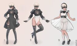 1boy blindfold bulge crossdressing crossplay femboy girly high_heel_boots high_heels leotard light-skinned_male light_skin maid_uniform male male_only multiple_outfits nier nier:_automata nier_(series) silentlumi solo stockings thigh_boots transparent_clothing trap white_hair yorha_2b_(cosplay) yorha_9s