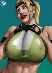 1girls 2d alternate_version_available areolae armlet athletic athletic_female bandana big_breasts blindanubis blonde_hair blue_eyes breasts busty earrings erect_nipples female female_focus female_only fingerless_gloves hourglass_figure large_breasts lipstick long_hair makeup mortal_kombat mortal_kombat_3 nipples ponytail see-through see-through_clothing skin_tight solo sonya_blade sportswear standing tagme veiny_breasts